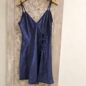 Vintage 90s Fredericks Of Hollywood Night Gown Full Slip dress SZ L Navy Blue